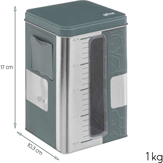2x caja de almacenamiento color verde con medidor  para verter: caja 1kg + caja 2kg