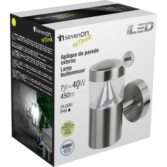 Aplique led exterior ascendente acero 7w 450lm 4000k 25000h