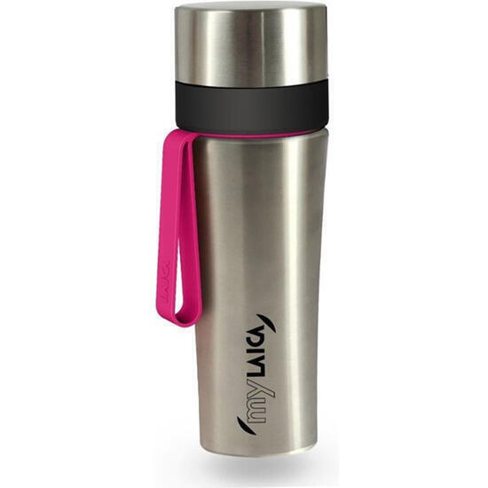 Botella personal 0,5 l deportiva y filtrante en acero inoxidable, color cromado fucsia