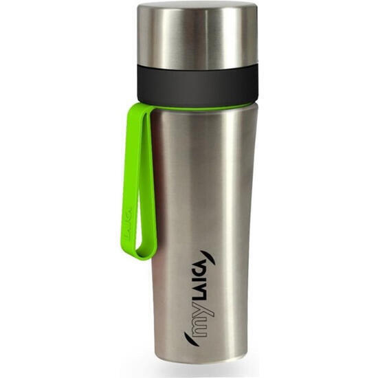 Botella personal 0,5 l deportiva y filtrante en acero inoxidable, color cromado/verde