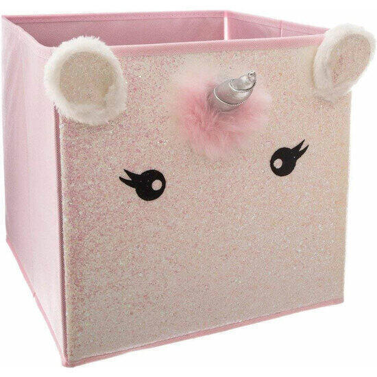 Caja de almacenamiento infantil unicornio color rosa - 29 x 39,5 x 29cm