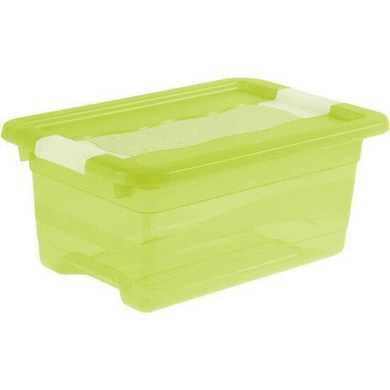 Cubo de almacenaje con tapa, plástico, verde transparente, 4 l
