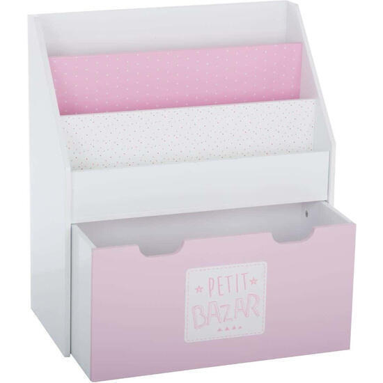 Estantería con contenedor y ruedines en color rosa|l. 62,7 x p. 30 x h. 70 cm