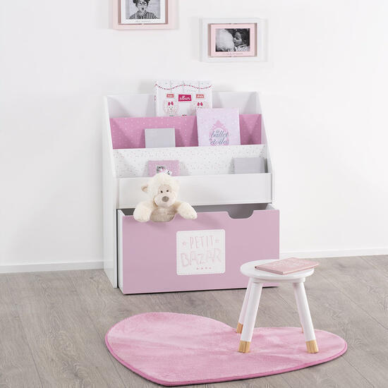 Estantería con contenedor y ruedines en color rosa|l. 62,7 x p. 30 x h. 70 cm