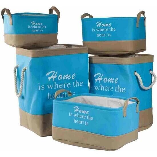 Folding organizing baskets in fabric color blue 5 pcs set