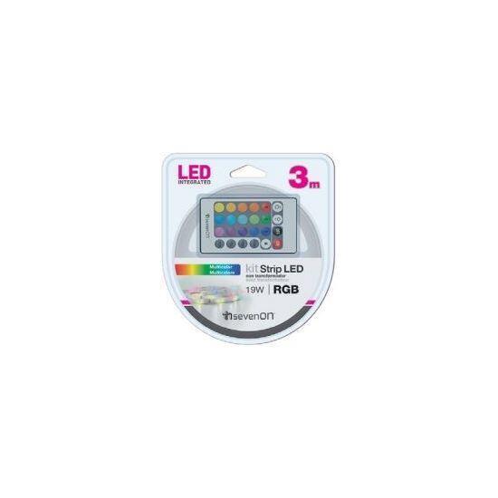 Kit tira led 3m colores rgb con mando y transformador recortable y enlazable 7hsevenon