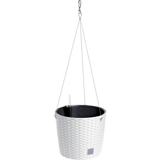 Maceta redonda con gancho 8,9 litros rato w en color blanco con cubilete para plantar