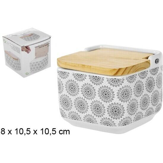 Salero ceramica c/tapa madera dec.sol