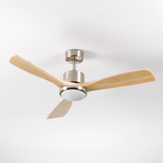 Ventilador techo alaska 55w motor dc 153mm con luz led 18w niquel/madera oscura dayron